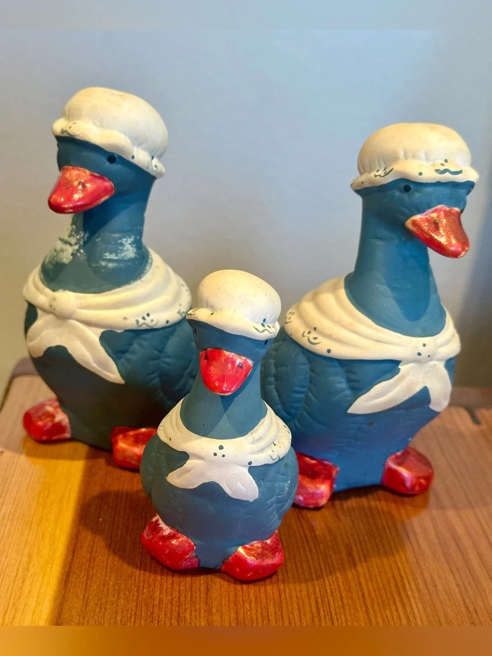 Vintage 1980s Ceramic Geese Salt Pepper Shakers Toothpick Holder 3pc Set Taiwan
